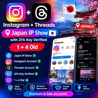 Instagram возрастом от 1 до 3 месяцев, привязан к Threads, японский IP, с ключо…