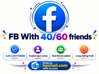 Facebook hotmail with 40/60 friend's|20/25 days old|(2FA+COOKIE+TOKEN) English …